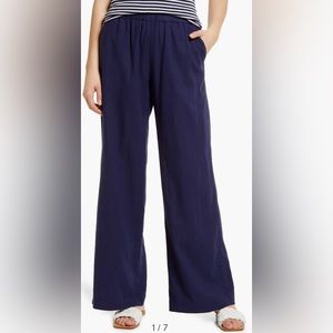 Caslon Navy Wide Leg Pull-On Linen Blend Pants Size Small (4-6) NWT